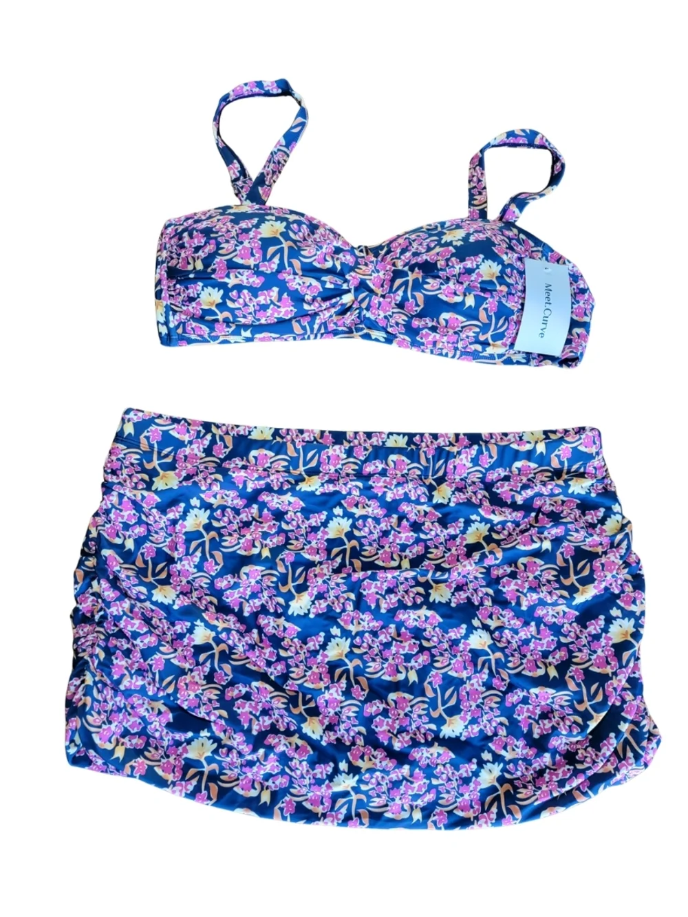 Two Piece Bikini Bandau Bra Top With Removable Straps High Waisted Skirtini 3X - Picture 15 of 15